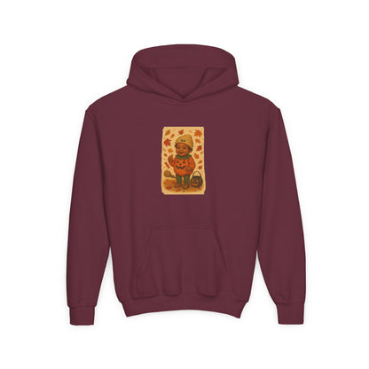 Youth Pumpkin Cartoon Hoodie, Cozy Fall Sweatshirt, Halloween Sweater, Kids Autumn Apparel, Cute Hoodie for Celebrations