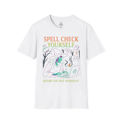 Spell Check Yourself Graphic Tee, Unisex Witch T-Shirt, Halloween Humor Top, Casual Witchy Apparel, Perfect for Spell Lovers