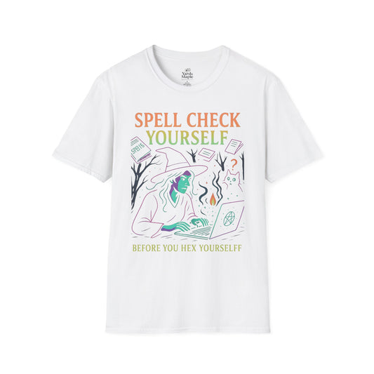 Spell Check Yourself Graphic Tee, Unisex Witch T-Shirt, Halloween Humor Top, Casual Witchy Apparel, Perfect for Spell Lovers