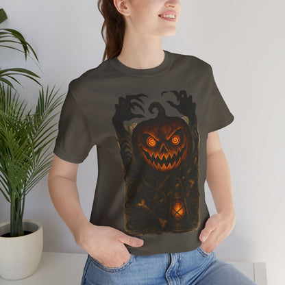 Halloween Pumpkin Tee, Unisex Jersey Short Sleeve Shirt, Fall Festival Apparel, Spooky T-Shirt, Trick or Treat Gift, Autumn Vibes