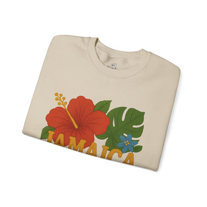 Tropical Crewneck Sweatshirt: Jamaica & Maple Floral Design, Unisex Comfort, Gift for Nature Lovers, Travel Souvenir, Summer Relaxation