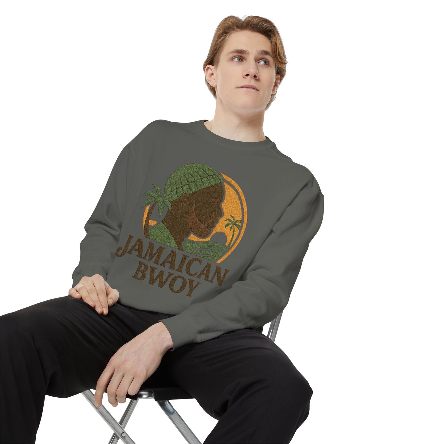 Jamaican Bwoy Sweatshirt, Cozy Unisex Pullover, Streetwear Style, Perfect Gift for Reggae Lovers, Summer Vibes Apparel, Gift for Him/Her