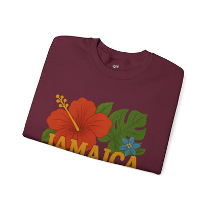 Tropical Crewneck Sweatshirt: Jamaica & Maple Floral Design, Unisex Comfort, Gift for Nature Lovers, Travel Souvenir, Summer Relaxation