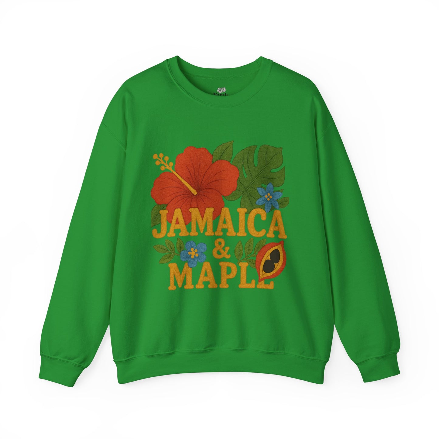 Tropical Crewneck Sweatshirt: Jamaica & Maple Floral Design, Unisex Comfort, Gift for Nature Lovers, Travel Souvenir, Summer Relaxation