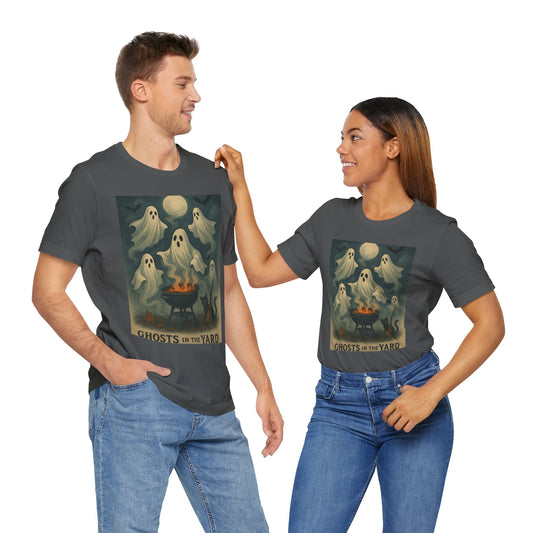 Ghosts in the Yard Tee - Spooky Unisex Short Sleeve Shirt, Halloween Shirt, Ghost Design, Casual Halloween Wear, Gift for Ghost Lovers