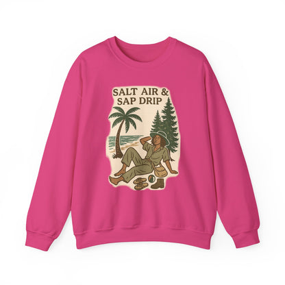 Cozy Beach Vibes Sweatshirt - Salt Air & Sap Drip Unisex Crewneck, Summer Casual Wear, Gift for Nature Lovers, Beach Trip Essentials