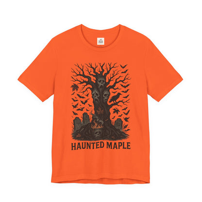 Haunted Maple Tee - Unisex Jersey Short Sleeve T-Shirt for Fall, Halloween, Spooky Vibe, Ghost Lovers, Unique Gift