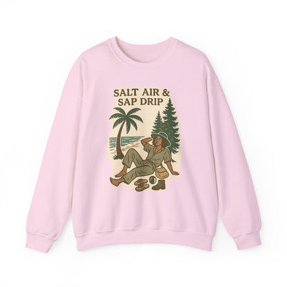 Cozy Beach Vibes Sweatshirt - Salt Air & Sap Drip Unisex Crewneck, Summer Casual Wear, Gift for Nature Lovers, Beach Trip Essentials