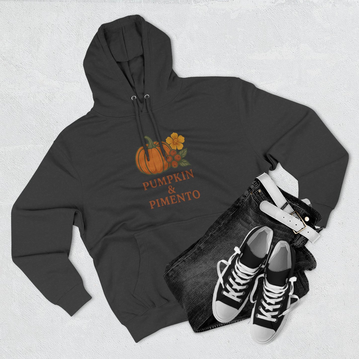 Pumpkin & Pimento Fleece Hoodie | Cozy Fall Sweater, Autumn Fashion, Comfortable Casual Wear, Gift for Pumpkin Lovers, Halloween Apparel