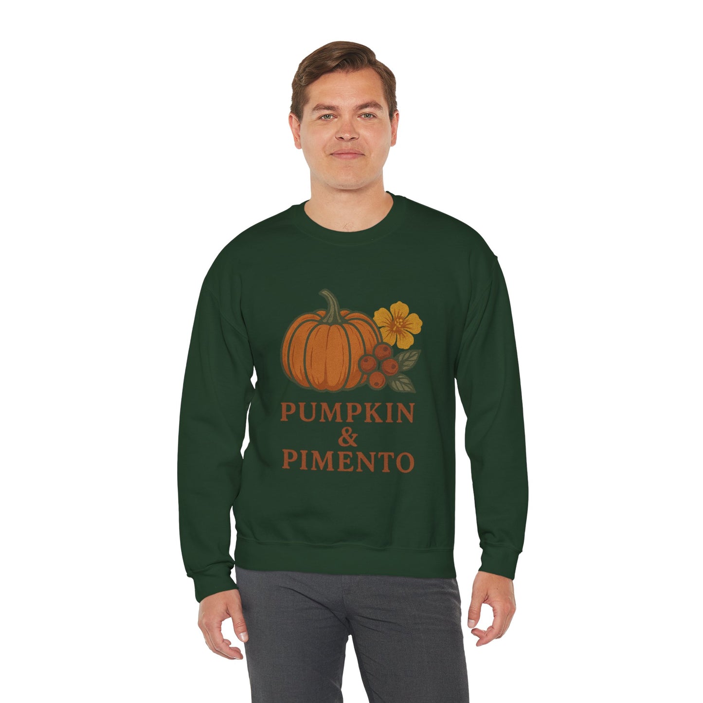 Pumpkin & Pimento Crewneck Sweatshirt, Cozy Fall Sweatshirt, Unisex Autumn Apparel, Thanksgiving Gift, Seasonal Fashion