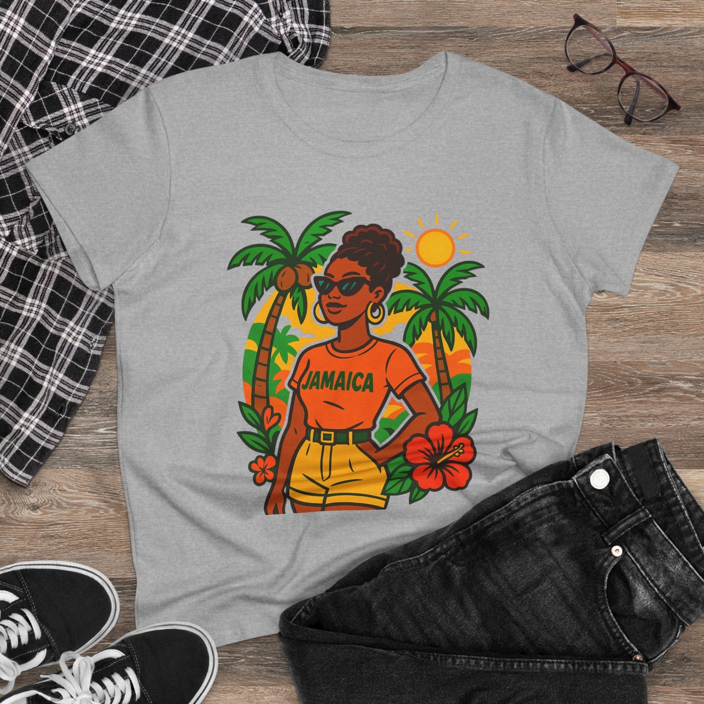 Tropical Vibes Tee, Jamaica Graphic Shirt, Summer Fashion, Vacation Wear, Beach Outfit, Gift for Her