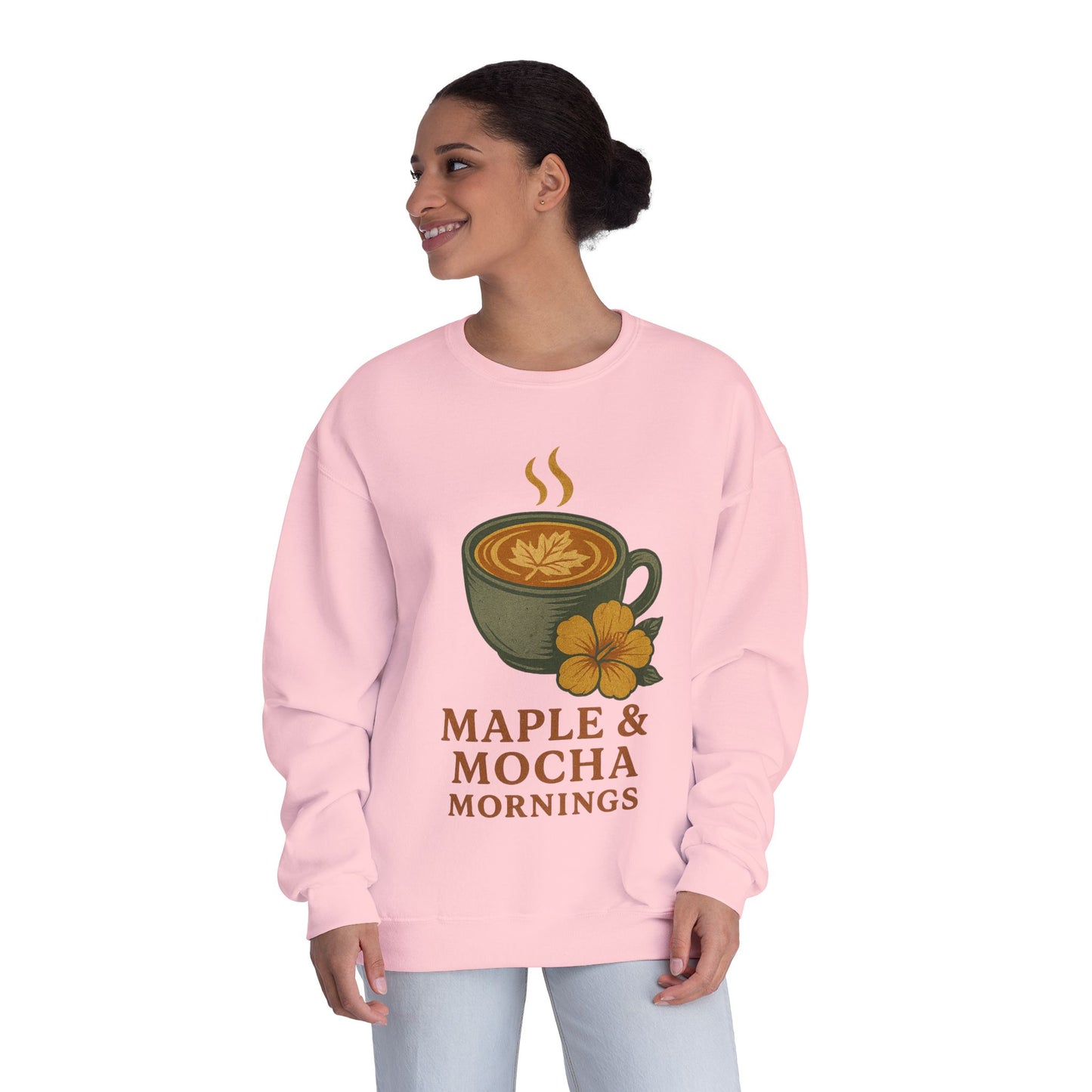 Cozy Coffee Sweatshirt - Maple & Mocha Mornings Unisex Crewneck, Warm Gift for Coffee Lovers, Casual Fall Fashion, Weekend Relaxation