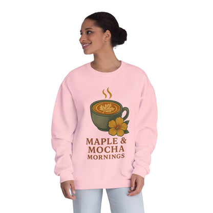 Cozy Coffee Sweatshirt - Maple & Mocha Mornings Unisex Crewneck, Warm Gift for Coffee Lovers, Casual Fall Fashion, Weekend Relaxation