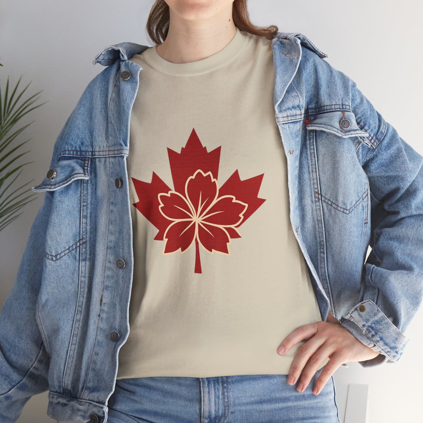 Maple Sakura Tee — Canadian Maple Leaf with Cherry Blossom Graphic