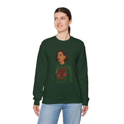 Cozy Holiday Floral Sweatshirt, Unisex Crewneck, Casual Gift, Winter Comfort, Christmas Apparel, Autumn Fashion, Everyday Style