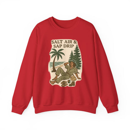 Cozy Beach Vibes Sweatshirt - Salt Air & Sap Drip Unisex Crewneck, Summer Casual Wear, Gift for Nature Lovers, Beach Trip Essentials