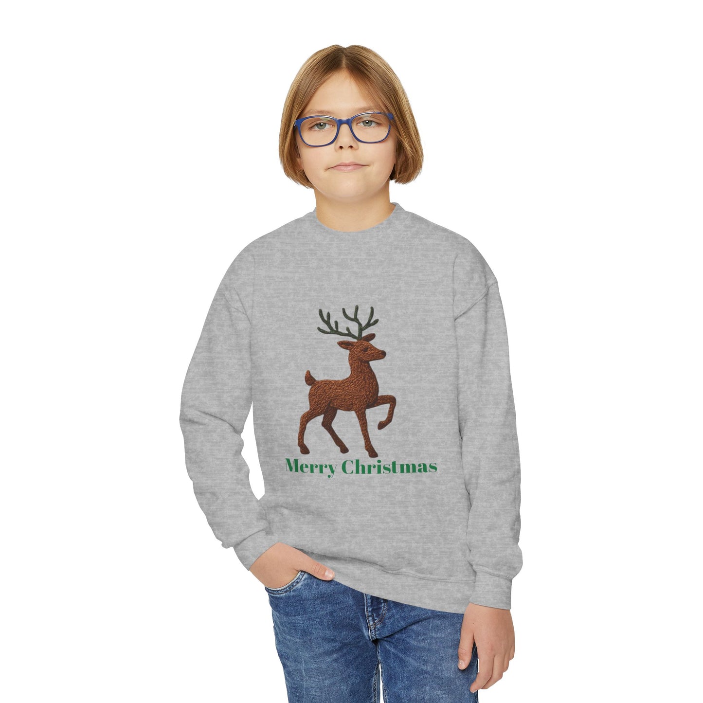Christmas Reindeer Youth Crewneck Sweatshirt, Holiday Sweater, Winter Fashion, Kids Christmas Gift, Merry Christmas Apparel