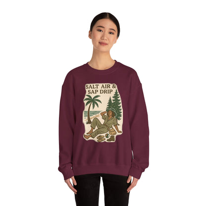 Cozy Beach Vibes Sweatshirt - Salt Air & Sap Drip Unisex Crewneck, Summer Casual Wear, Gift for Nature Lovers, Beach Trip Essentials
