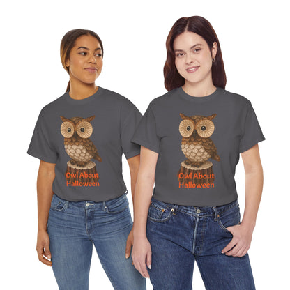 Halloween Owl Tee, Perfect for Fall Celebrations, Unisex Cotton Shirt, Cute Gift for Owl Lovers, Halloween Party Apparel, Fun Autumn Wear
