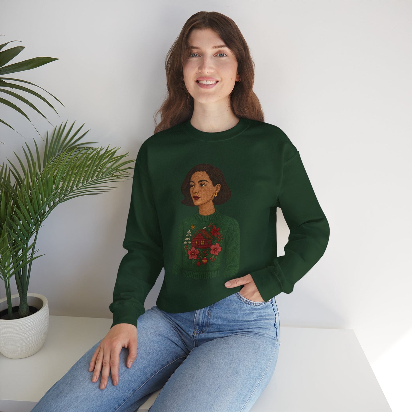 Cozy Holiday Floral Sweatshirt, Unisex Crewneck, Casual Gift, Winter Comfort, Christmas Apparel, Autumn Fashion, Everyday Style