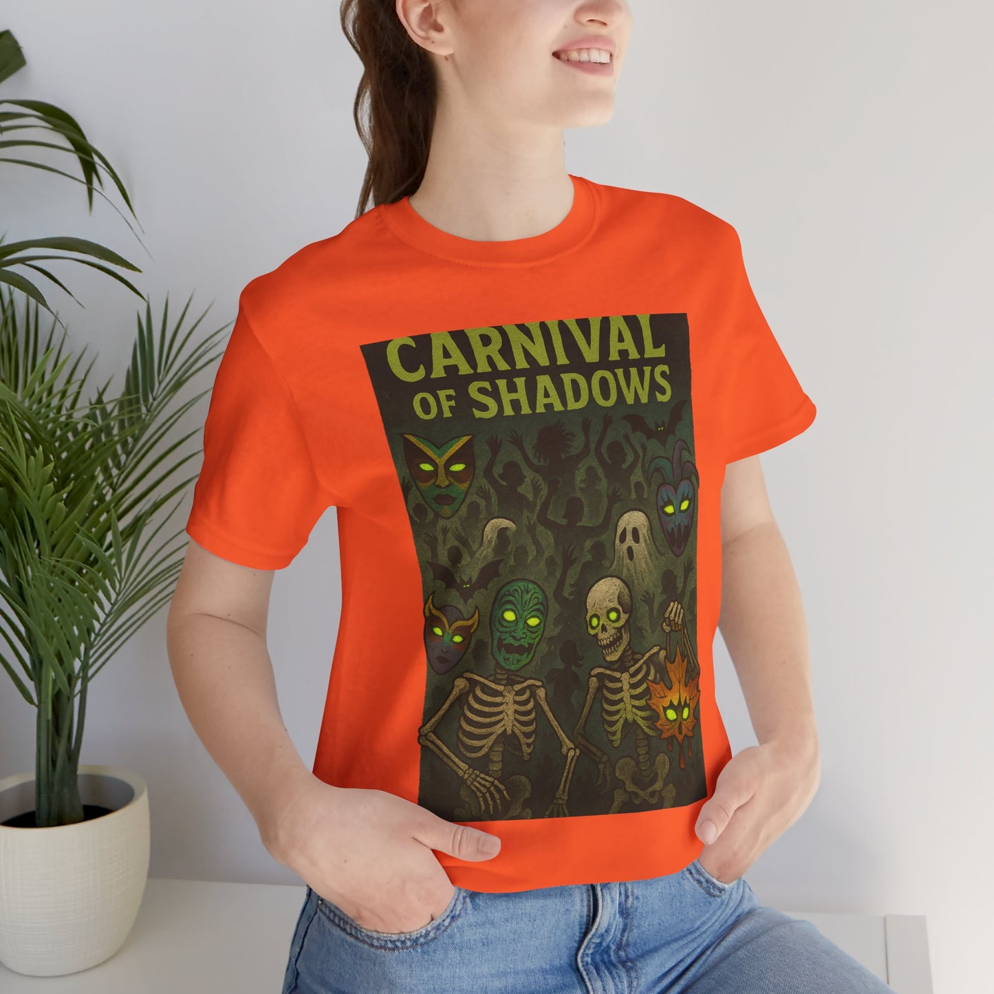 Carnival of Shadows Graphic Tee, Spooky Halloween Shirt, Unisex T-Shirt, Fun Autumn Wear, Perfect for Parties, Horror Lovers Clothing