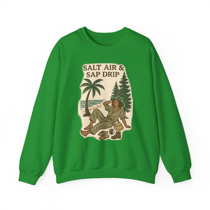 Cozy Beach Vibes Sweatshirt - Salt Air & Sap Drip Unisex Crewneck, Summer Casual Wear, Gift for Nature Lovers, Beach Trip Essentials