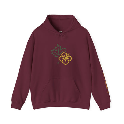 Maple Leaf & Hibiscus Hoodie, Cozy Fall Sweatshirt, Unisex Pullover for Nature Lovers, Perfect Gift for Thanksgiving, Unique Casual Wear