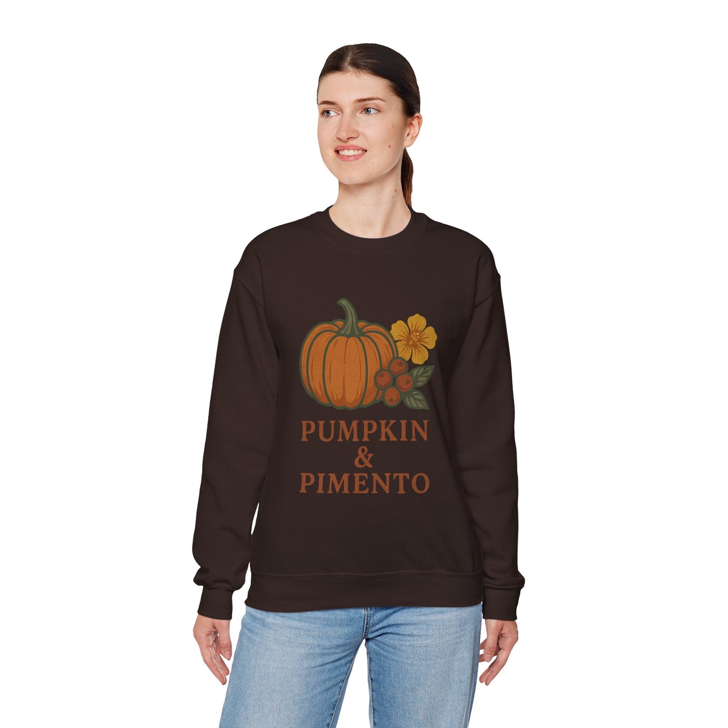 Pumpkin & Pimento Crewneck Sweatshirt, Cozy Fall Sweatshirt, Unisex Autumn Apparel, Thanksgiving Gift, Seasonal Fashion