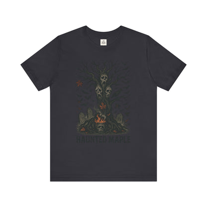 Haunted Maple Tee - Unisex Jersey Short Sleeve T-Shirt for Fall, Halloween, Spooky Vibe, Ghost Lovers, Unique Gift