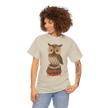 Halloween Owl Tee, Perfect for Fall Celebrations, Unisex Cotton Shirt, Cute Gift for Owl Lovers, Halloween Party Apparel, Fun Autumn Wear