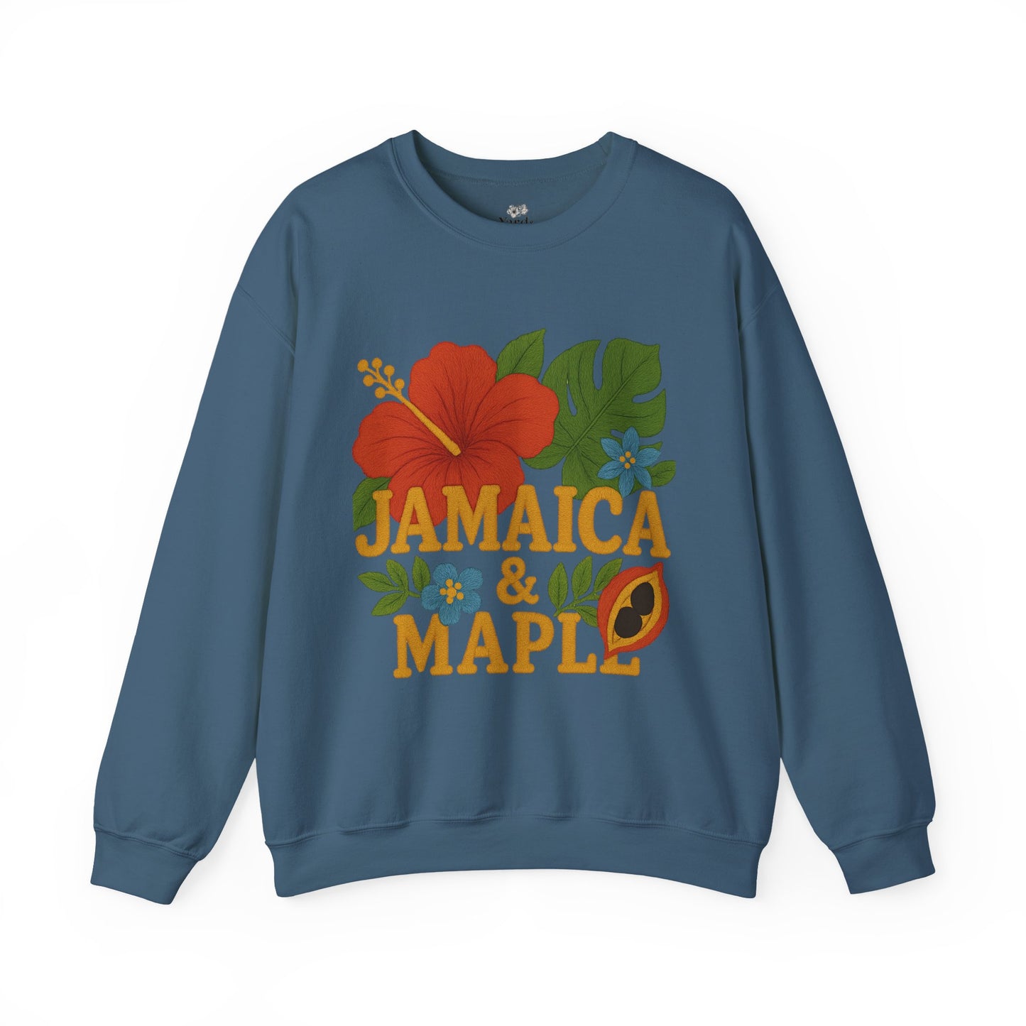 Tropical Crewneck Sweatshirt: Jamaica & Maple Floral Design, Unisex Comfort, Gift for Nature Lovers, Travel Souvenir, Summer Relaxation