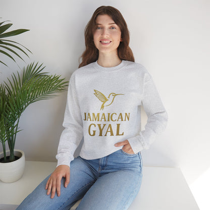 Jamaican Gyal Crewneck Sweatshirt — Gold Hummingbird Graphic