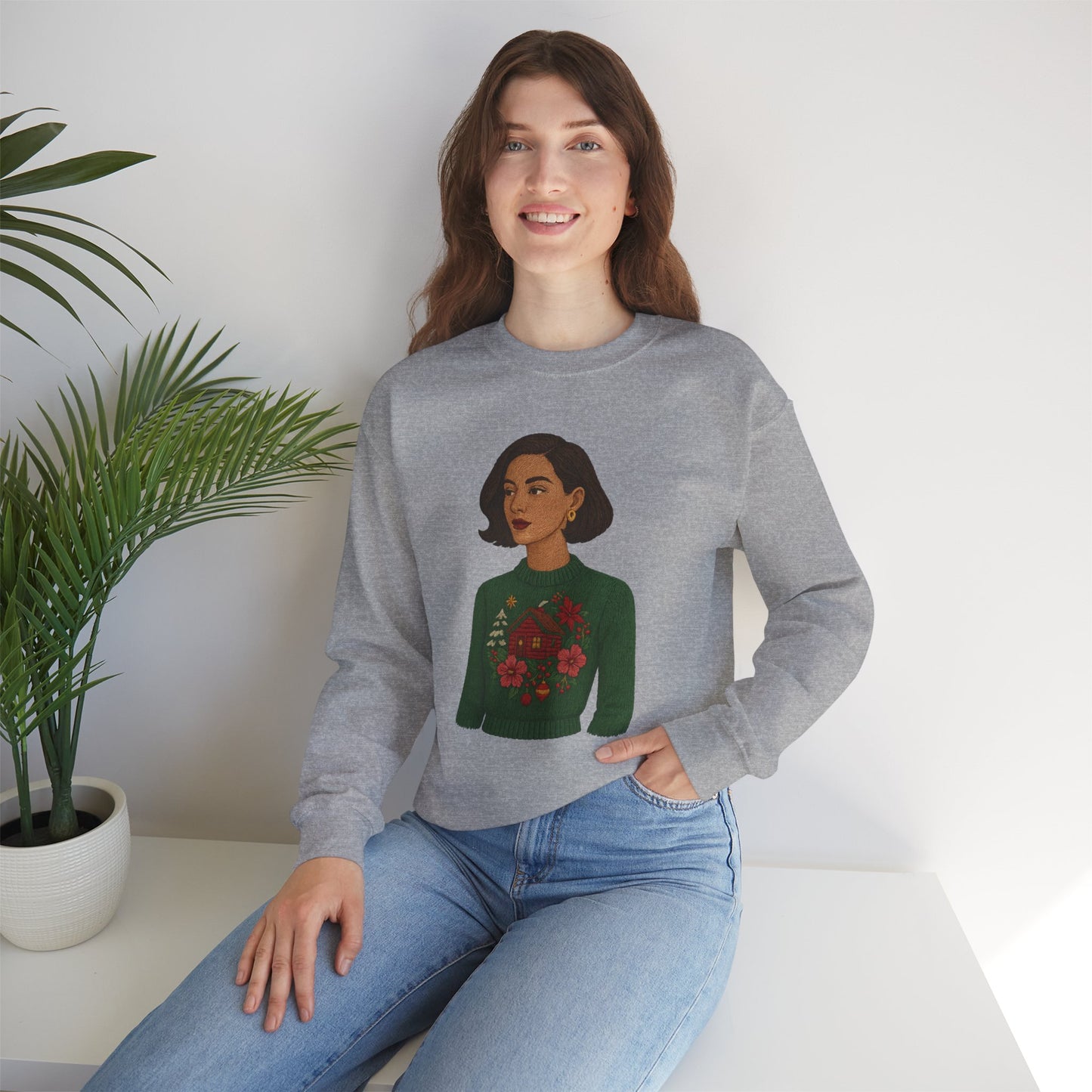 Cozy Holiday Floral Sweatshirt, Unisex Crewneck, Casual Gift, Winter Comfort, Christmas Apparel, Autumn Fashion, Everyday Style
