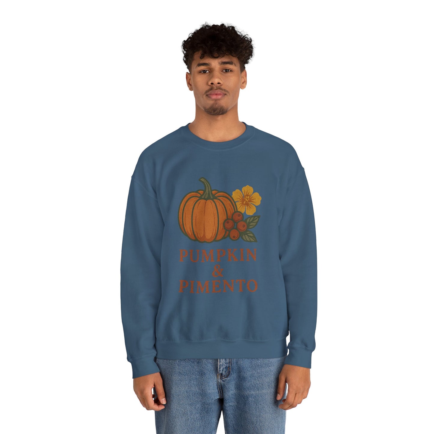 Pumpkin & Pimento Crewneck Sweatshirt, Cozy Fall Sweatshirt, Unisex Autumn Apparel, Thanksgiving Gift, Seasonal Fashion