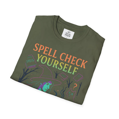 Spell Check Yourself Graphic Tee, Unisex Witch T-Shirt, Halloween Humor Top, Casual Witchy Apparel, Perfect for Spell Lovers