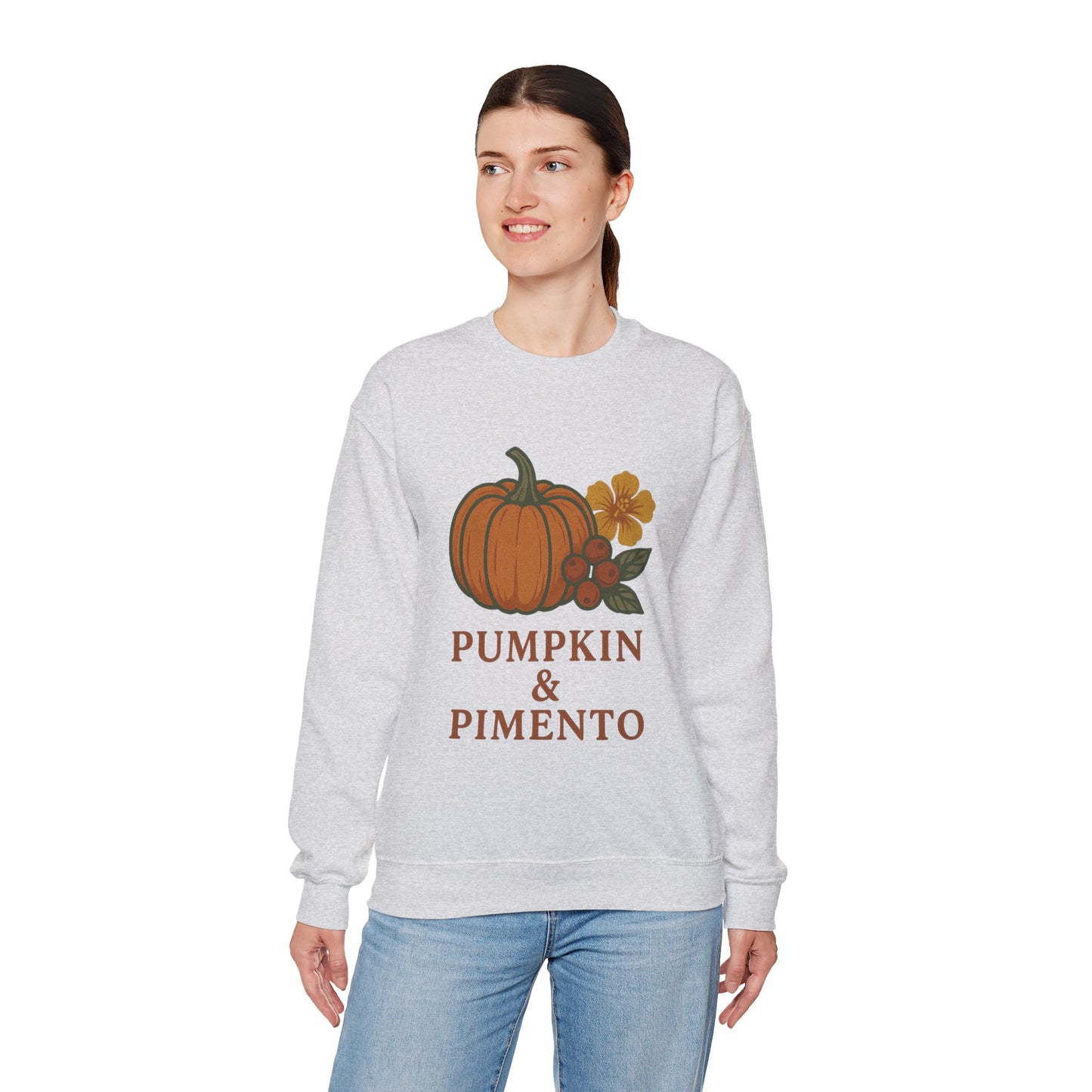 Pumpkin & Pimento Crewneck Sweatshirt, Cozy Fall Sweatshirt, Unisex Autumn Apparel, Thanksgiving Gift, Seasonal Fashion