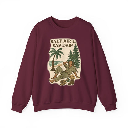Cozy Beach Vibes Sweatshirt - Salt Air & Sap Drip Unisex Crewneck, Summer Casual Wear, Gift for Nature Lovers, Beach Trip Essentials