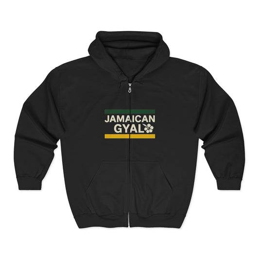 Jamaican Gyal Zip Hoodie — Caribbean Pride Full-Zip Sweatshirt