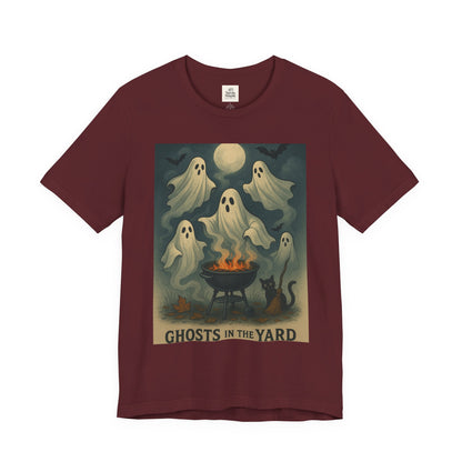 Ghosts in the Yard Tee - Spooky Unisex Short Sleeve Shirt, Halloween Shirt, Ghost Design, Casual Halloween Wear, Gift for Ghost Lovers