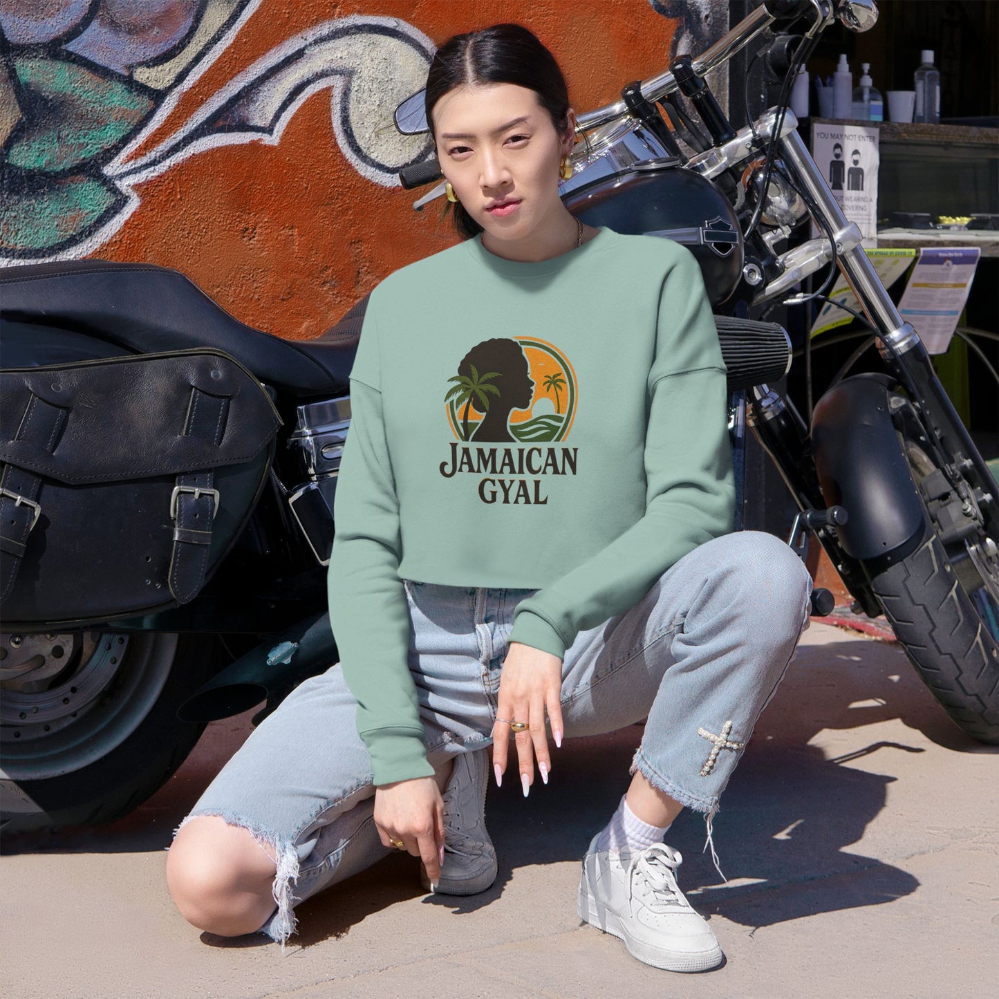 Jamaican Gyal Women's Cropped Sweatshirt | Trendy Spring Style, Perfect for Beach Days, Travel, or Casual Outfits, Gift for Friends