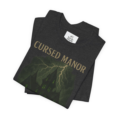 Cursed Manor Short Sleeve Tee - Spooky Halloween T-Shirt, Haunted House Theme, Casual Wear, Perfect for Horror Lovers, Gift Idea