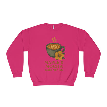 Cozy Coffee Sweatshirt - Maple & Mocha Mornings Unisex Crewneck, Warm Gift for Coffee Lovers, Casual Fall Fashion, Weekend Relaxation