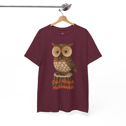 Halloween Owl Tee, Perfect for Fall Celebrations, Unisex Cotton Shirt, Cute Gift for Owl Lovers, Halloween Party Apparel, Fun Autumn Wear