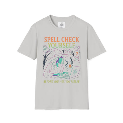Spell Check Yourself Graphic Tee, Unisex Witch T-Shirt, Halloween Humor Top, Casual Witchy Apparel, Perfect for Spell Lovers