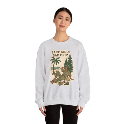 Cozy Beach Vibes Sweatshirt - Salt Air & Sap Drip Unisex Crewneck, Summer Casual Wear, Gift for Nature Lovers, Beach Trip Essentials