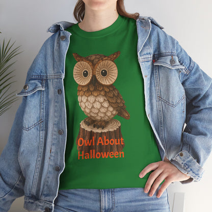 Halloween Owl Tee, Perfect for Fall Celebrations, Unisex Cotton Shirt, Cute Gift for Owl Lovers, Halloween Party Apparel, Fun Autumn Wear