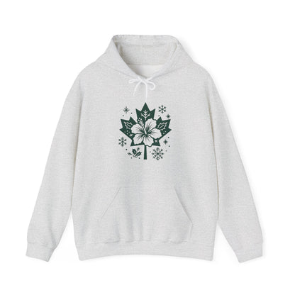 Maple Leaf Poinsettia Hoodie — Winter Floral Holiday Sweatshirt