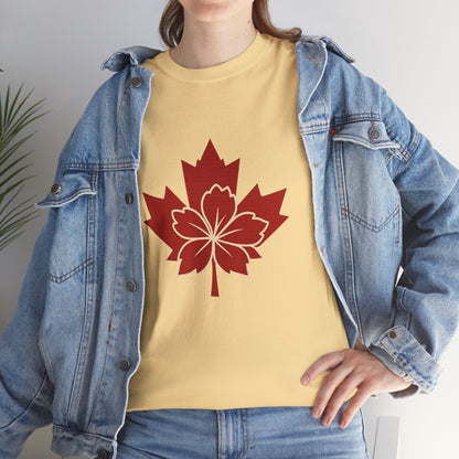 Maple Sakura Tee — Canadian Maple Leaf with Cherry Blossom Graphic