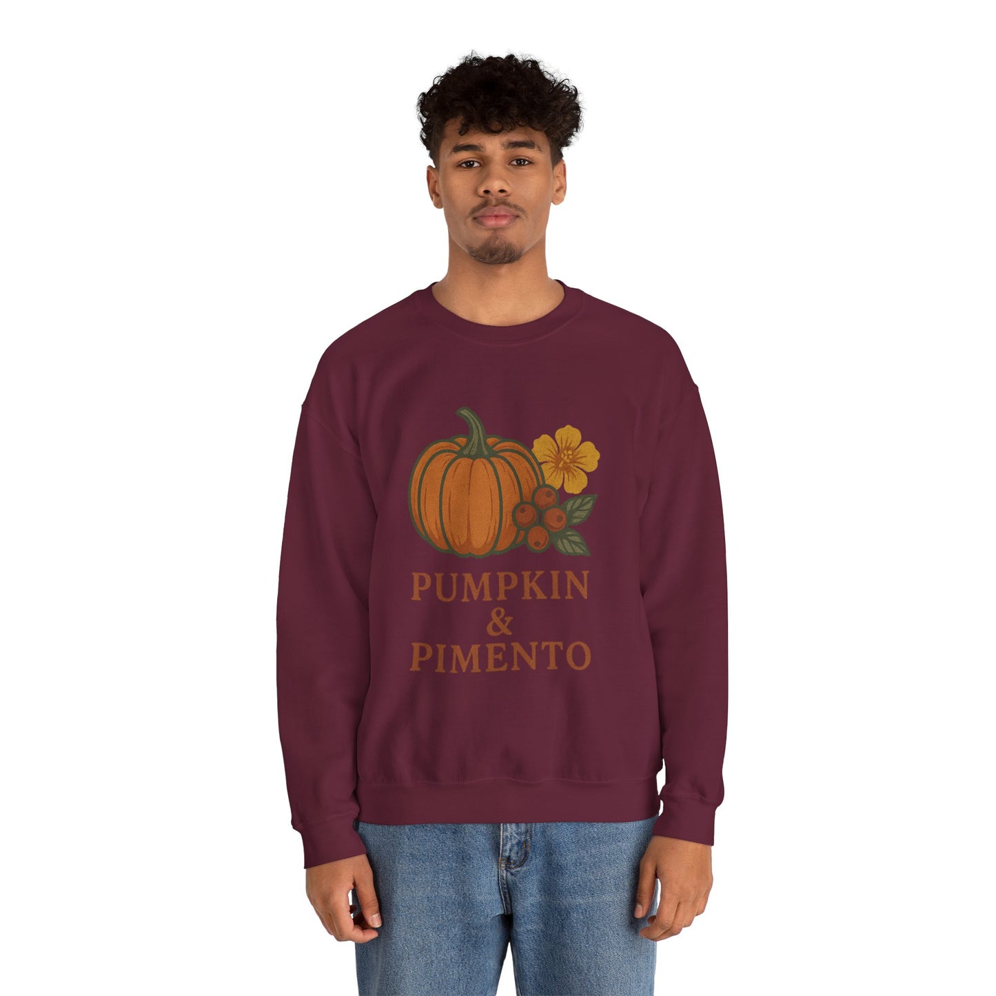 Pumpkin & Pimento Crewneck Sweatshirt, Cozy Fall Sweatshirt, Unisex Autumn Apparel, Thanksgiving Gift, Seasonal Fashion