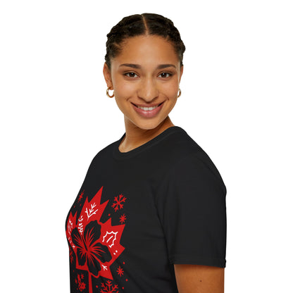 Maple Hibiscus T-Shirt — Canadian Floral Holiday Tee